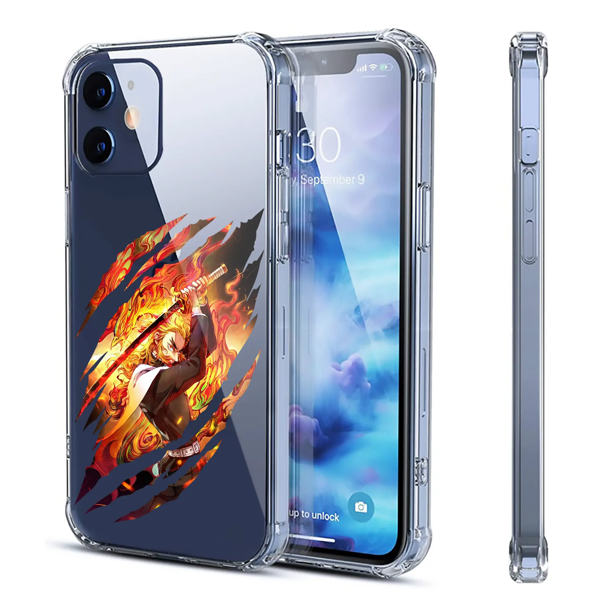 鬼滅の刃 グッズ,煉獄 杏寿郎 - IPhone 12シリーズ対応 ・ 透明スマホケース ・ クリアソフトケース ・ TPU素材 ・ 耐衝撃 ・ 高密着 ・ 防汚 防指紋 ・ 簡単着脱